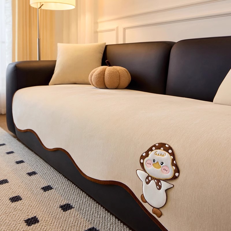 高级感雪尼尔异形一片式四季通用防滑不规则直排皮沙发专用垫