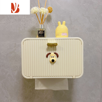 三维工匠洗脸巾收纳盒壁挂卫生间免打孔轻奢高端纸巾盒卷筒厕所抽纸置物架 卡通奶黄色