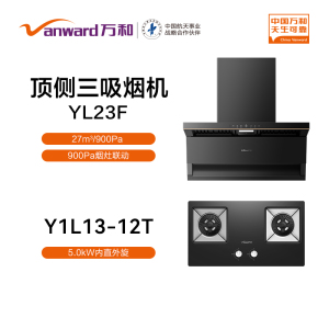 万和一级能效挥手感应油烟机 YL23F+Y1L13-12T 900Pa超薄钢化玻璃设计顶侧三吸油烟机