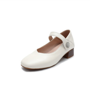 25秋真皮中跟妈妈单鞋女软底舒适不累脚复古模特走秀鞋职业四季鞋