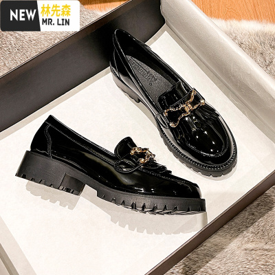 林先森小皮鞋女英伦风鞋子2021年新款春款复古牛津平底一脚蹬乐福鞋单鞋休闲鞋
