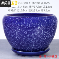 三维工匠欧式孔雀蓝红花釉花盆陶瓷特大号客厅室外阳台个性绿植盆 苹果型/蓝点盆 中等花盆容器