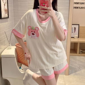 睡衣女夏季圆领短袖短裤套装2026新款卡通简约款休闲家居服可外穿