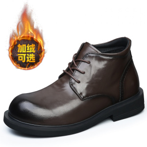 高帮棉鞋男士冬季新款真皮棉鞋增高加绒加厚保暖商务休闲皮鞋