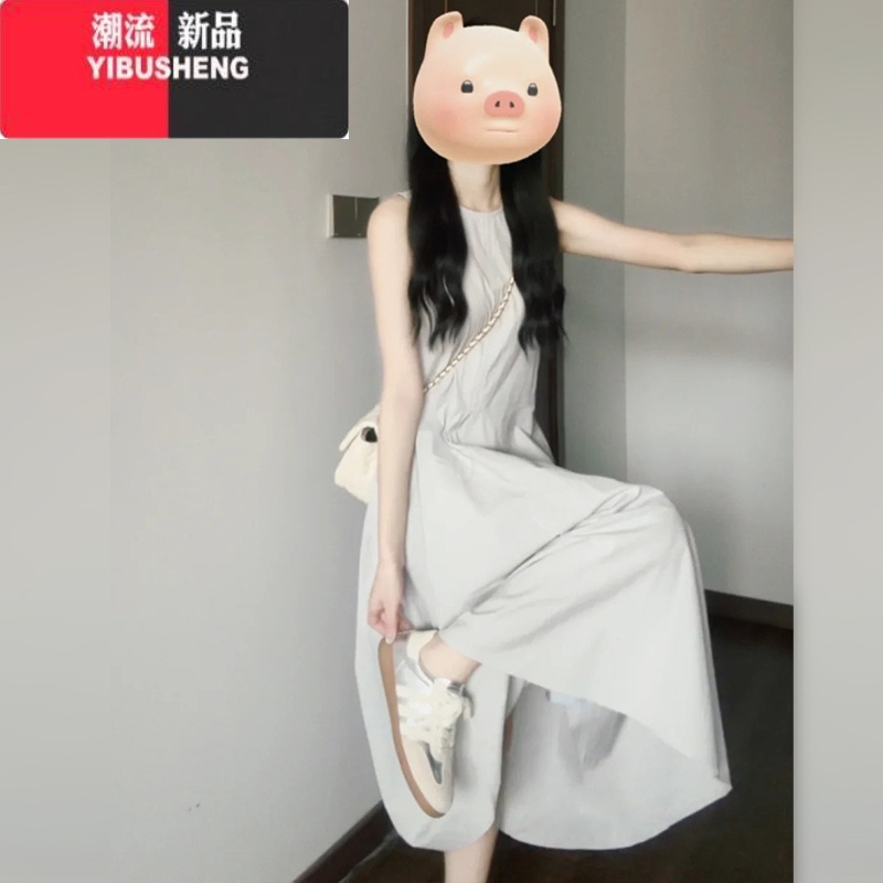YIBUSHENG小个子显高连衣裙子长裙女季2024新款高级感显瘦无袖背心吊带裙
