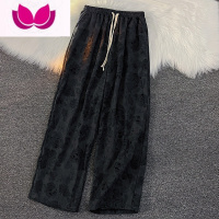 七斓美式复古灯芯绒裤子男百搭高街印花直筒裤夏季薄款阔腿运动休闲裤