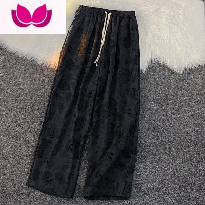 七斓美式复古灯芯绒裤子男百搭高街印花直筒裤夏季薄款阔腿运动休闲裤