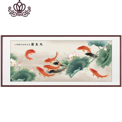封后(FENGHOU)新款棉线十字绣大幅年年有余客厅满绣九鱼图大气家用自己线绣手250x110cm生态棉线三股绣/精修