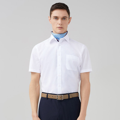 雅戈尔短袖衬衫夏季新款官方男士潮流商务休闲白色免烫衬衣男9485