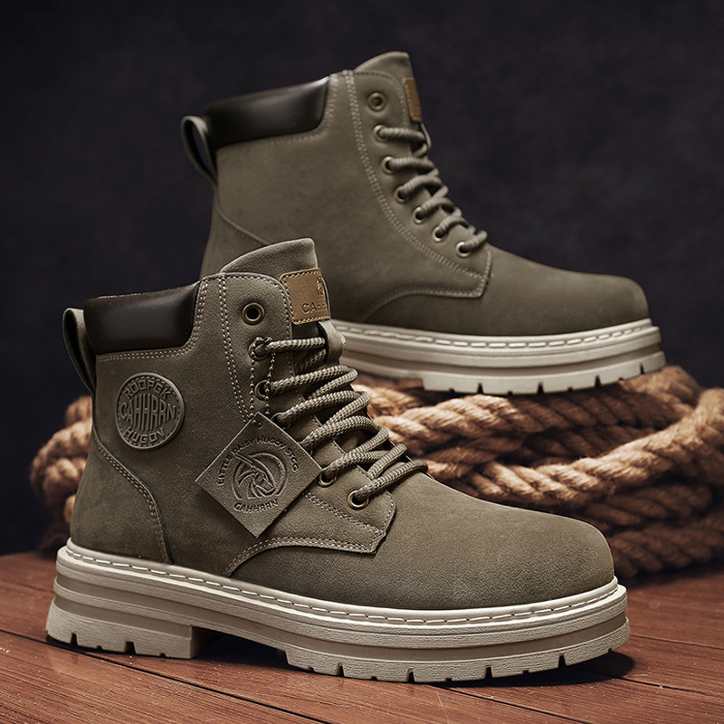 新款马丁靴男士高帮系带皮面复古工装靴子秋冬季男鞋MenBoot