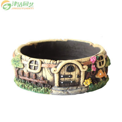 津沽园艺多肉植物陶瓷花盆容器田园风立体童话小屋凹凸图案宜家中国风多肉花器圆形浮雕多肉花器