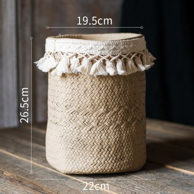 家柏饰(CORATED)编效果水泥花器 装饰流苏花盆套盆 土培盆栽艺术摆件 高款(大)(底部有孔) 大