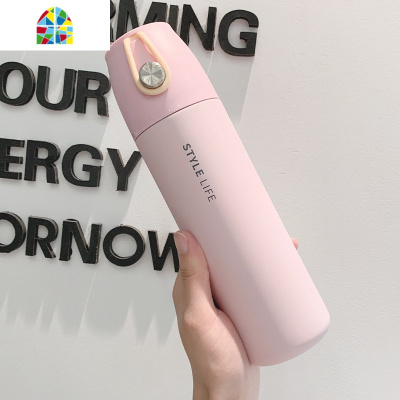 保温杯女男学生简约创意潮流水杯清新森系便携ins个性瓶带盖杯子 FENGHOU 莱特黑色