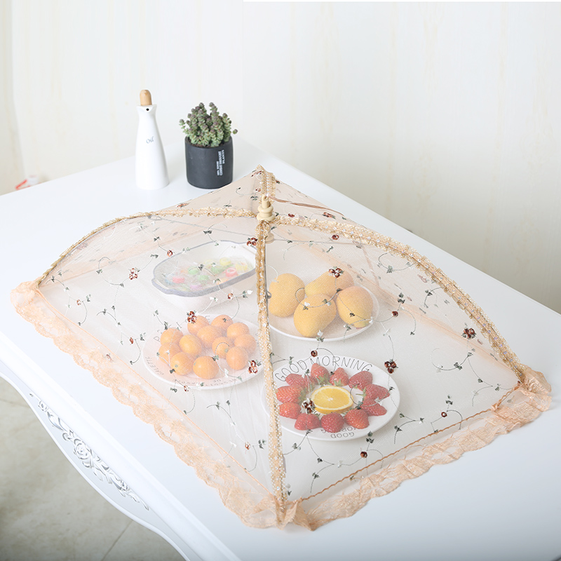 敬平(JING PING)可折叠遮盖菜罩厨房碗罩长方形饭桌罩圆形餐桌罩食物罩大号菜伞 长形全绣花菜罩咖色饭罩