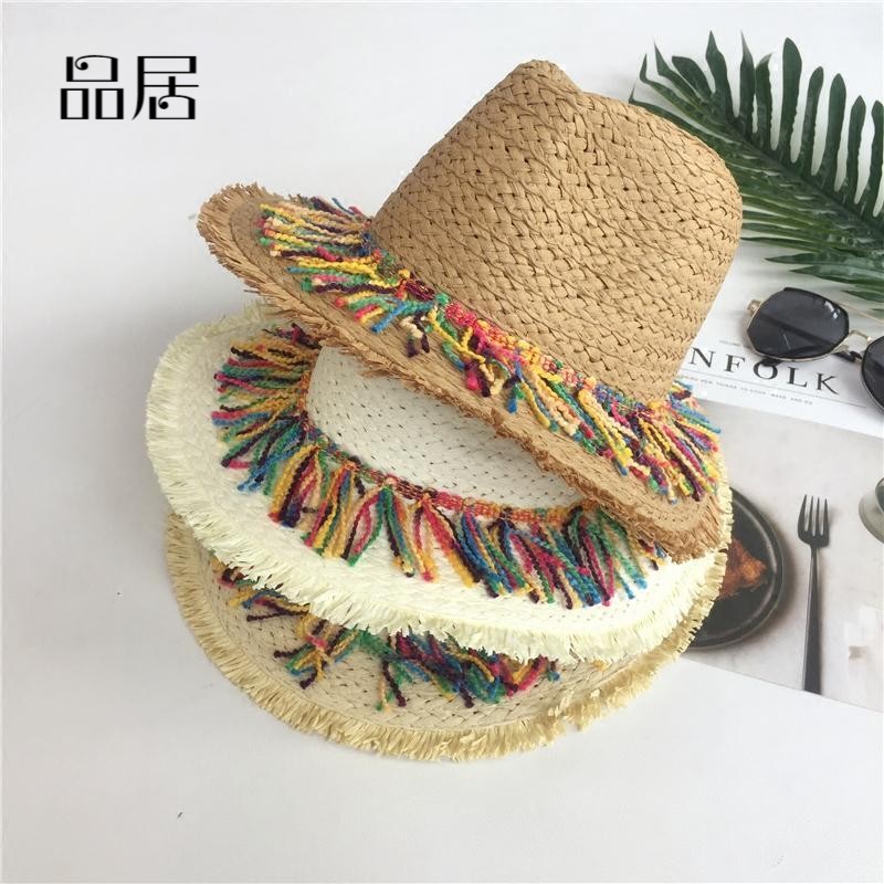 沙滩帽子女夏天海边度假出游草帽韩版流苏亲子草帽防晒遮阳小礼帽
