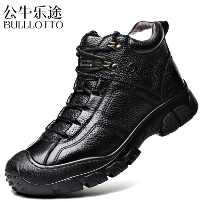 公牛乐途2021冬季羊毛棉鞋男保暖加绒户外防滑羊毛真皮中年爸爸鞋皮毛一体皮鞋
