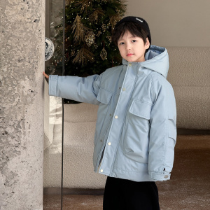 童酷儿童冬装湖州织里童装纯色连帽派克服加厚保暖男童棉衣潮