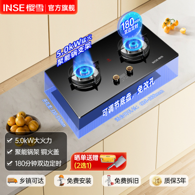 樱雪燃气灶煤气灶双灶5.0kW大火力家用液化气定时灶具全尺寸兼容底壳Q2326B液化气