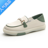 SUNTEK大码乐福鞋女软底2023新款一脚蹬豆豆鞋胖宽脚休闲小白鞋4143