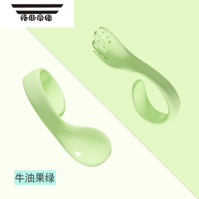 拓斯帝诺宝宝弯把叉勺组婴幼儿学吃饭训练叉勺套装儿童辅食餐具弯头叉勺子牛油果绿