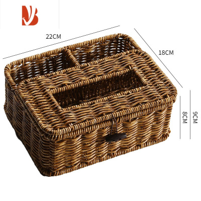 三维工匠Kens抽纸盒家用客厅茶几创意简约轻奢多遥控器收纳纸巾盒北欧 三格小号 深咖色