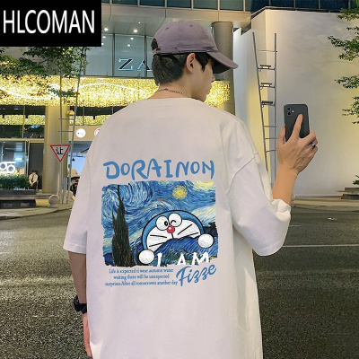 HLCOMAN夏季短袖T恤男ins潮牌宽松圆领半袖国潮港风上衣卡通动漫体恤