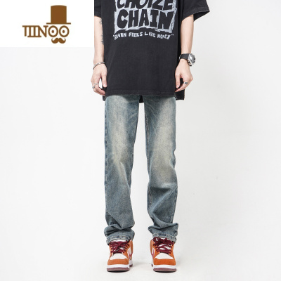 YANXUPOCK UP美式高街黄泥色直筒宽松复古牛仔裤男款垂感秋季裤子男