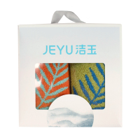 洁玉 叶语精梳棉提花毛巾双条盒装 J5057-B 绿色+桔色