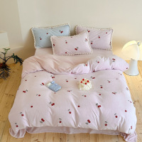 ins冬季加厚花牛奶绒少女心粉嫩小樱桃刺绣四件套珊瑚绒三件套9