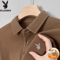 花花公子秋冬季100纯羊毛衫男翻领中年爸爸装加厚毛衣针织打底衫