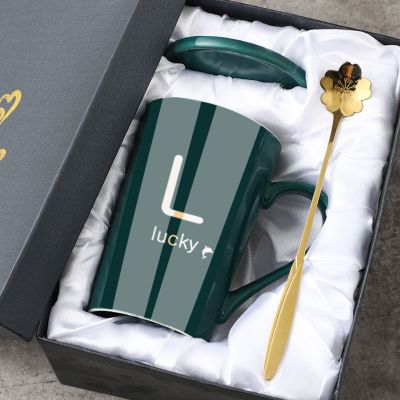 简约马克杯带盖勺陶瓷杯子韩版女学生大容量咖啡杯茶杯家用喝水杯