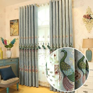 美帮汇绣花布中式窗帘简欧遮光客厅卧室飘窗落地窗加厚防风成品定制