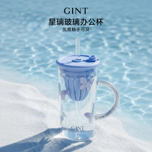 嘉特GiNT玻璃吸管杯大容量夏日果汁杯加厚高硼硅带把手绝美水杯680ml GTB-5507-068