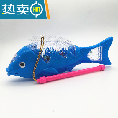 电动摇摆鱼发光鱼音乐七彩手提电动鱼摇尾巴鱼儿童玩具会跑锦鲤鱼真智力电动鱼蓝色送电池杆子官方标配发光玩具