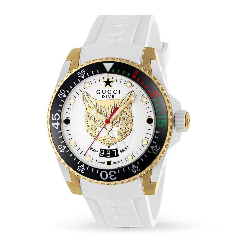 古驰(gucci) 女表 潜水橡胶白色表盘时尚经典石英手表 全球购