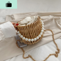 夏季流行编织包女包2020新款潮百搭ins链条斜挎包时尚单肩水桶包NEW LAKE 卡其女斜挎包