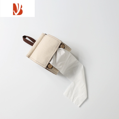 三维工匠布艺抽纸巾套袋 卷纸筒 创意挂式卧室纯色家用车载纸巾盒 浅米黄 乳白卷纸套