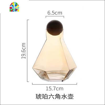 创意轻奢玻璃冷水壶彩色扎啤壶金边水杯红酒杯带托盘套装礼品 FENGHOU 6件套琥珀色套装凉水壶