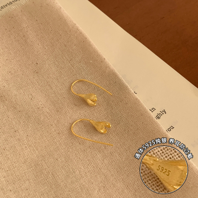 s925纯银金色玉兰花耳环轻奢高级感复古新中式气质耳钩女耳饰送女朋友老婆情人节七夕生日礼物