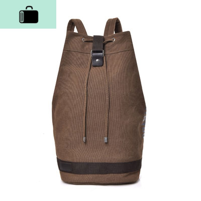 双肩水桶抽绳背包帆布男ins大容量行李户外旅行登山运动篮球书包NEW LAKE 小款咖啡色