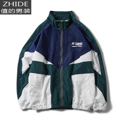 SUNTEK美式街头风衣帅气欧美街头撞色拼接风衣男hiphop嘻哈情侣外套学生风衣