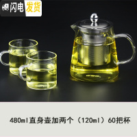 三维工匠 耐热玻璃茶壶花茶壶加厚不锈钢过滤玻璃茶具泡茶壶 防爆裂 普通加厚款480直身钢胆壶+2杯