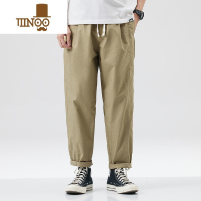 YANXU日系简约直筒休闲裤男潮牌夏季薄款宽松黑色工装长裤子