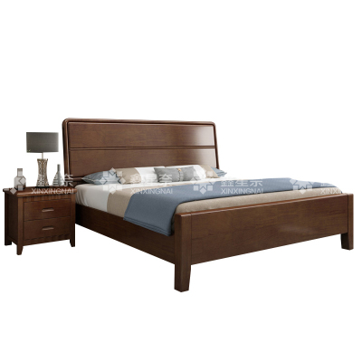 鑫星奈 XXN4022907 实木床简约1.5米单人床含一个床头柜 胡桃色