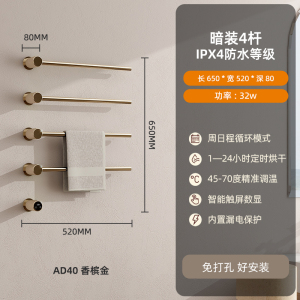 SIOYIE芯毅 嵌入式电热毛巾架家用浴室智能毛巾架快速升温高效抗菌加热烘干毛巾烘干架嵌入式安装AD40暗装(自行安装)