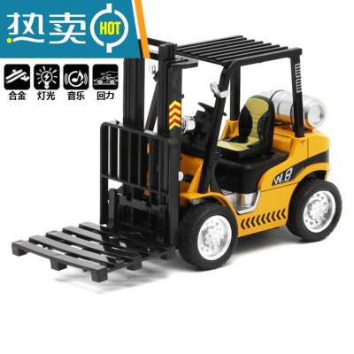 1:24工程车叉车吊车合金模型玩具声光乐回力盒装男孩礼品摆件礼物真智力