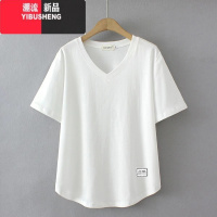 YIBUSHENGV领短袖T恤女季大码女士宽松遮肚显瘦百搭休闲减龄纯色上衣