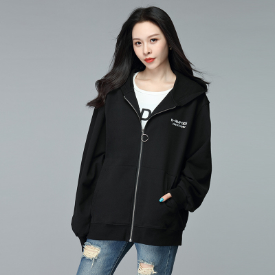 恋名媛女士卫衣2021新款春秋薄款宽松韩版拉链外套连帽大码女装上衣开衫大码女装