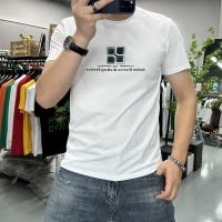 夏季新款男士短袖T恤圆领字母个性潮打底半袖修身丝光棉圆领青年t