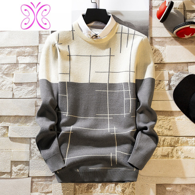 YUANSU秋冬季男装假两件长袖t恤衬衫领卫衣韩版秋衣男士上衣针织打底衫卫衣